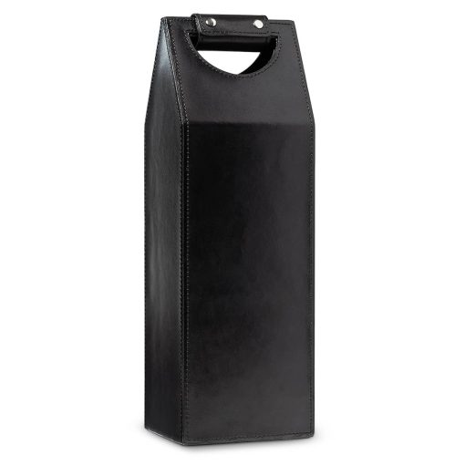 Folding Leather Wine Tote 1 Bottle Black