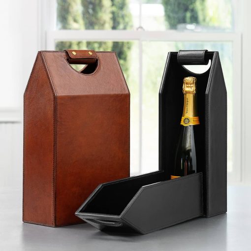 Folding Leather Wine Tote 1 Bottle Black - Image 3