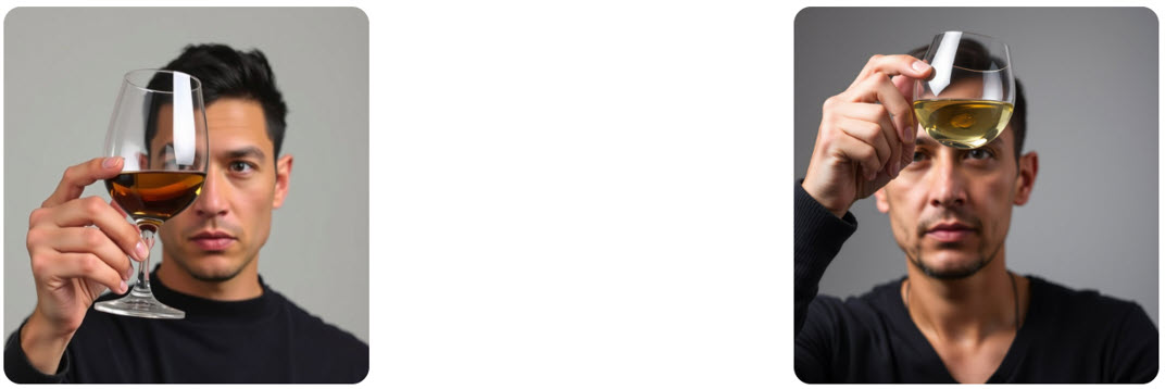 person examining wine color in glass against light during tasting