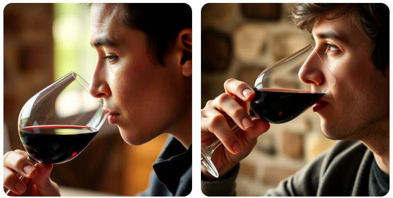 taking a sip of wine